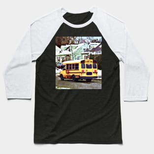 School Bus Driving Home in Winter Baseball T-Shirt